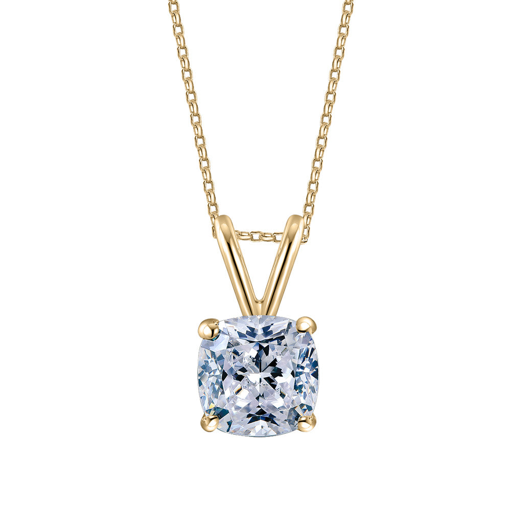 Cushion solitaire pendant with 1 carat* diamond simulant in 10 carat yellow gold