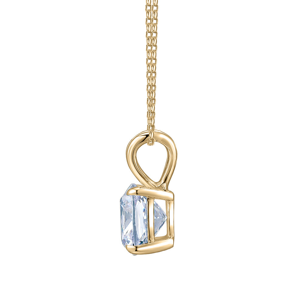 Cushion solitaire pendant with 1 carat* diamond simulant in 10 carat yellow gold