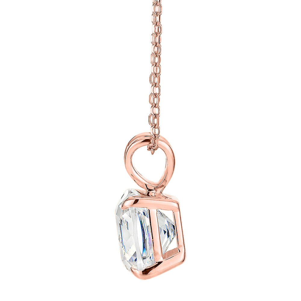 Cushion solitaire pendant with 2 carat* diamond simulant in 10 carat rose gold