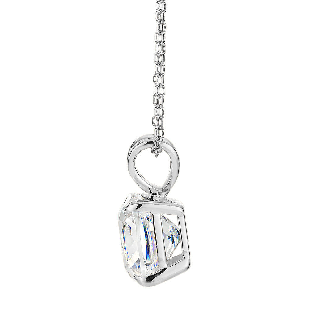 Cushion solitaire pendant with 2 carat* diamond simulant in 10 carat white gold