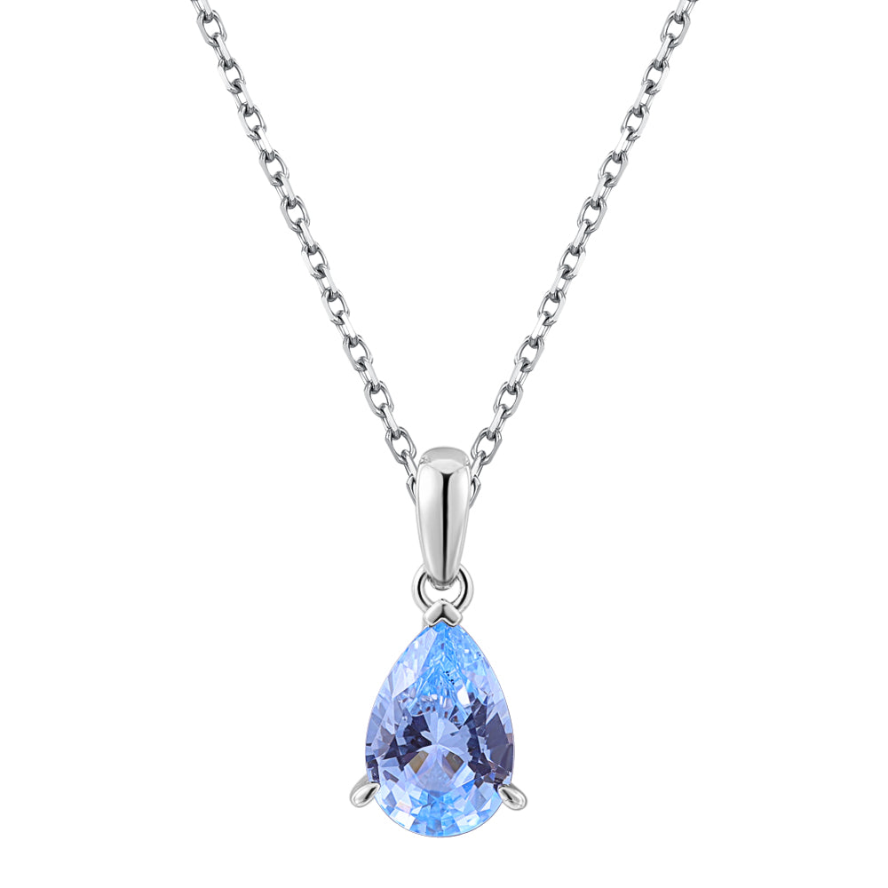Oval solitaire necklace with blue topaz simulant in sterling silver