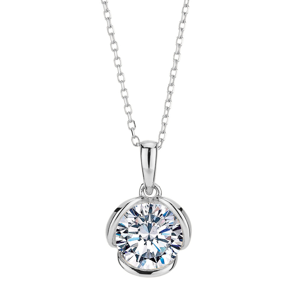Round Brilliant solitaire pendant with 1.28 carat* diamond simulant in 10 carat white gold