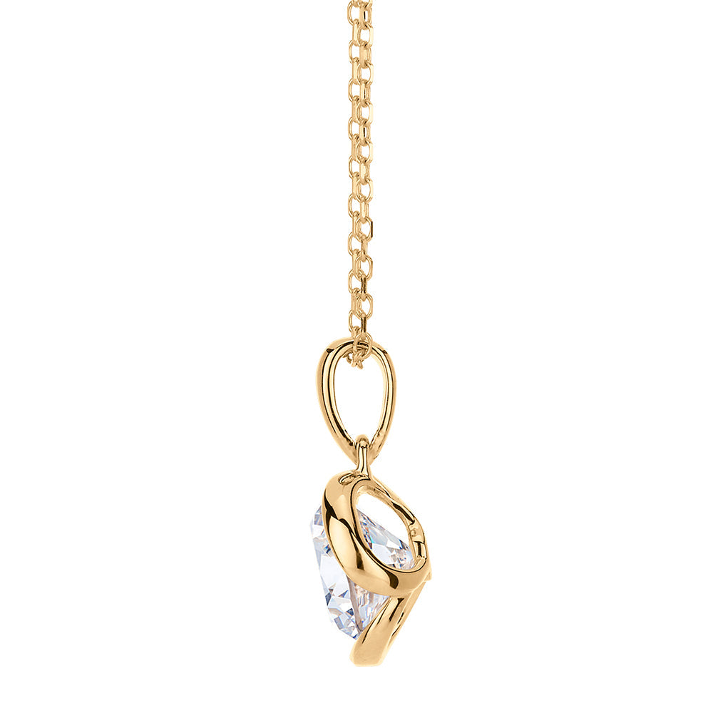 Round Brilliant solitaire pendant with 1.28 carat* diamond simulant in 10 carat yellow gold