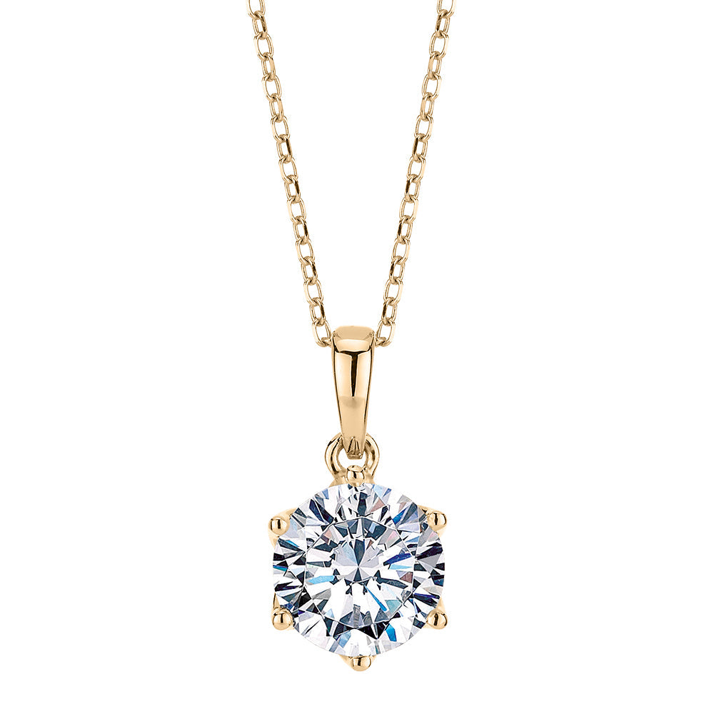 Round Brilliant solitaire pendant with 1.28 carat* diamond simulant in 10 carat yellow gold