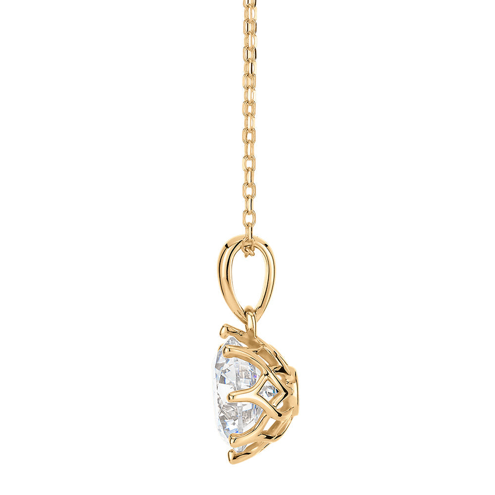Round Brilliant solitaire pendant with 1.28 carat* diamond simulant in 10 carat yellow gold