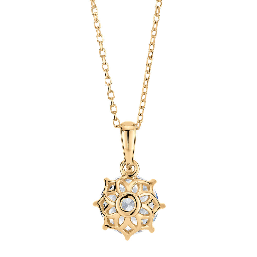 Round Brilliant solitaire pendant with 1.28 carat* diamond simulant in 10 carat yellow gold