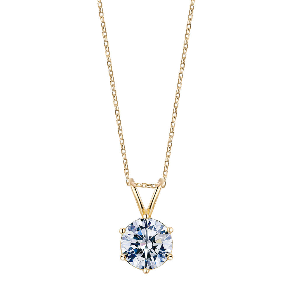 Round Brilliant solitaire pendant with 1 carat* diamond simulant in 10 carat yellow gold