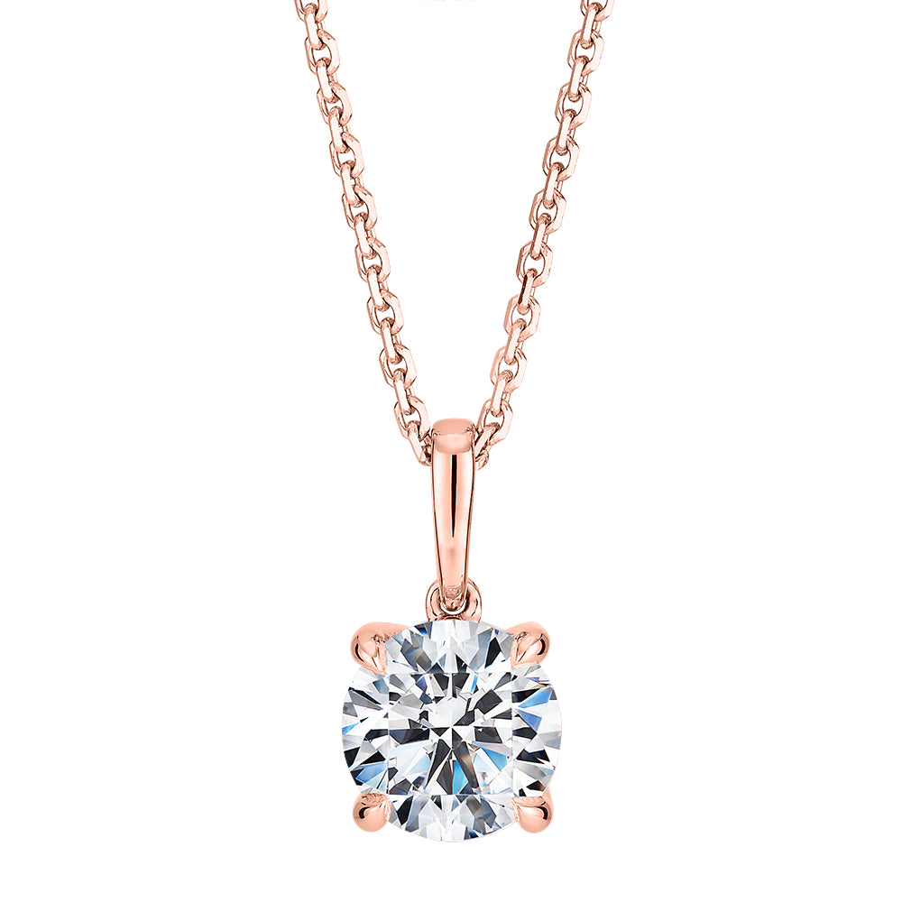 Premium Certified Lab-Grown Diamond, 1.00 carat round brilliant solitaire pendant in 14 carat rose gold