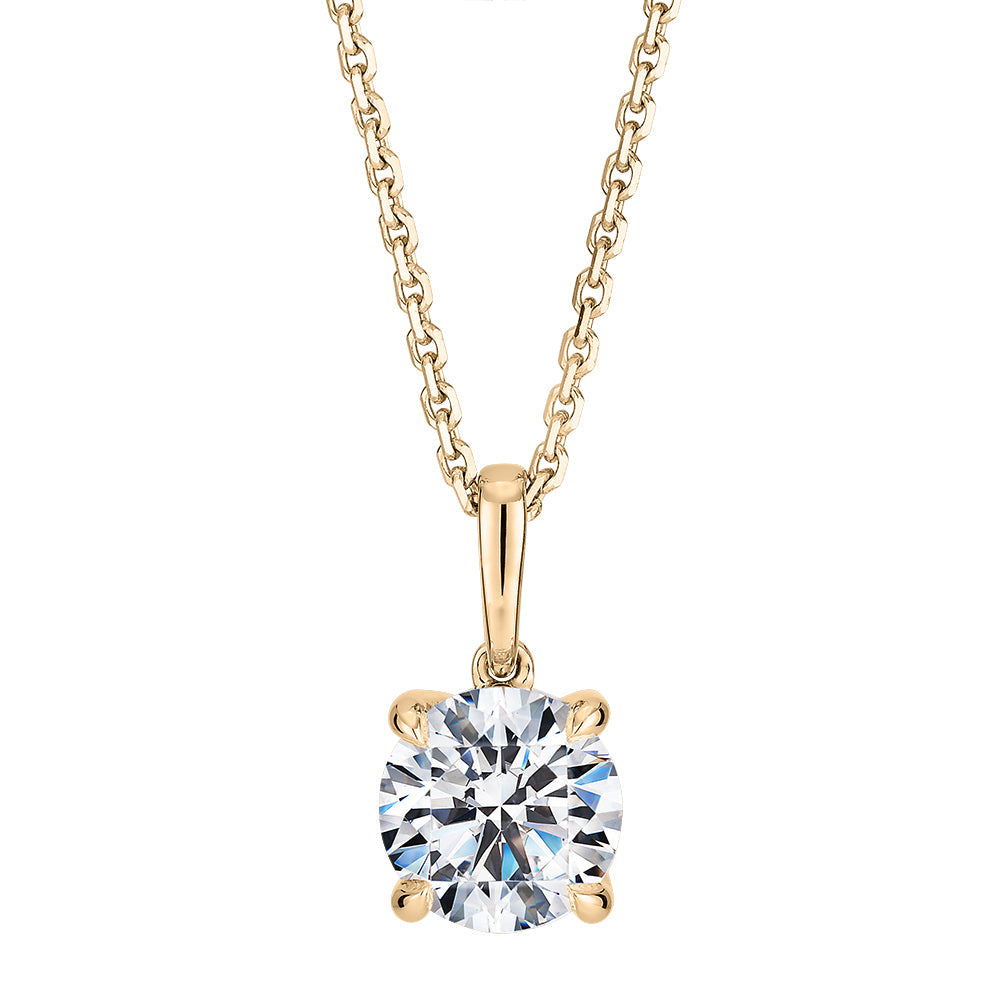 Premium Certified Lab-Grown Diamond, 1.00 carat round brilliant solitaire pendant in 14 carat yellow gold