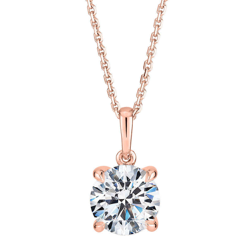 Premium Certified Lab-Grown Diamond, 1.50 carat round brilliant solitaire pendant in 14 carat rose gold