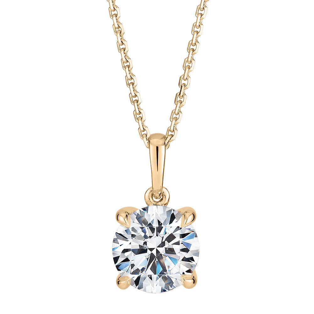 Premium Certified Lab-Grown Diamond, 1.50 carat round brilliant solitaire pendant in 14 carat yellow gold