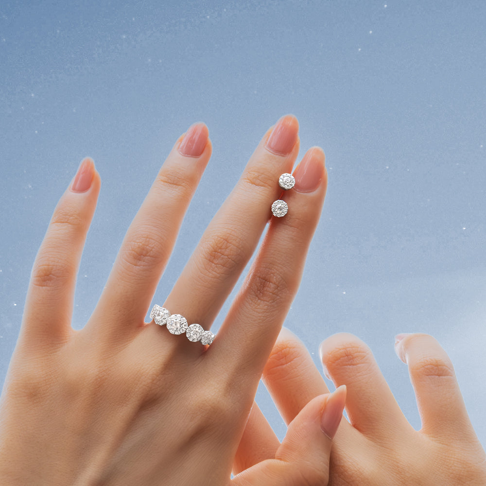 Celeste Round Brilliant Halo earrings with 0.27 carats* of diamond simulants in sterling silver