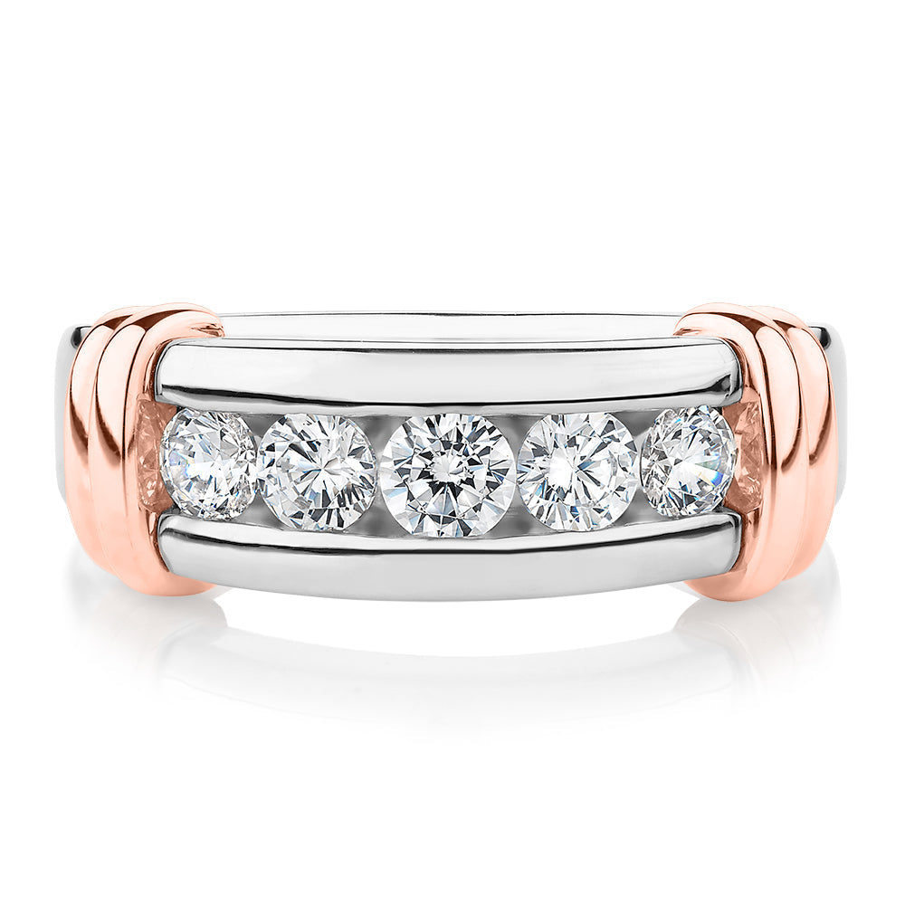 Dress ring with 1.01 carats* of diamond simulants in 10 carat rose gold and sterling silver