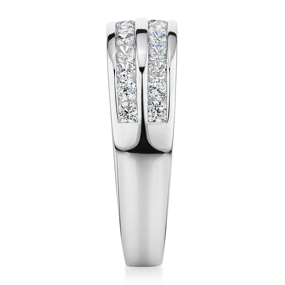Dress ring with 0.72 carats* of diamond simulants in 10 carat white gold
