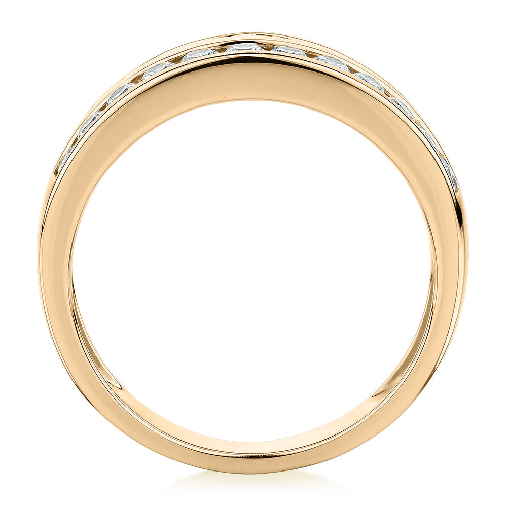 Dress ring with 0.72 carats* of diamond simulants in 10 carat yellow gold