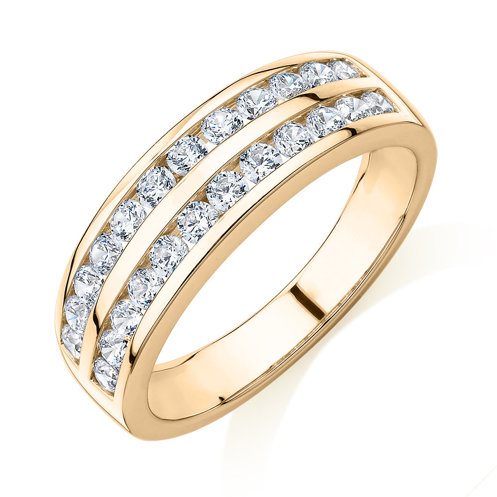 Dress ring with 0.72 carats* of diamond simulants in 10 carat yellow gold