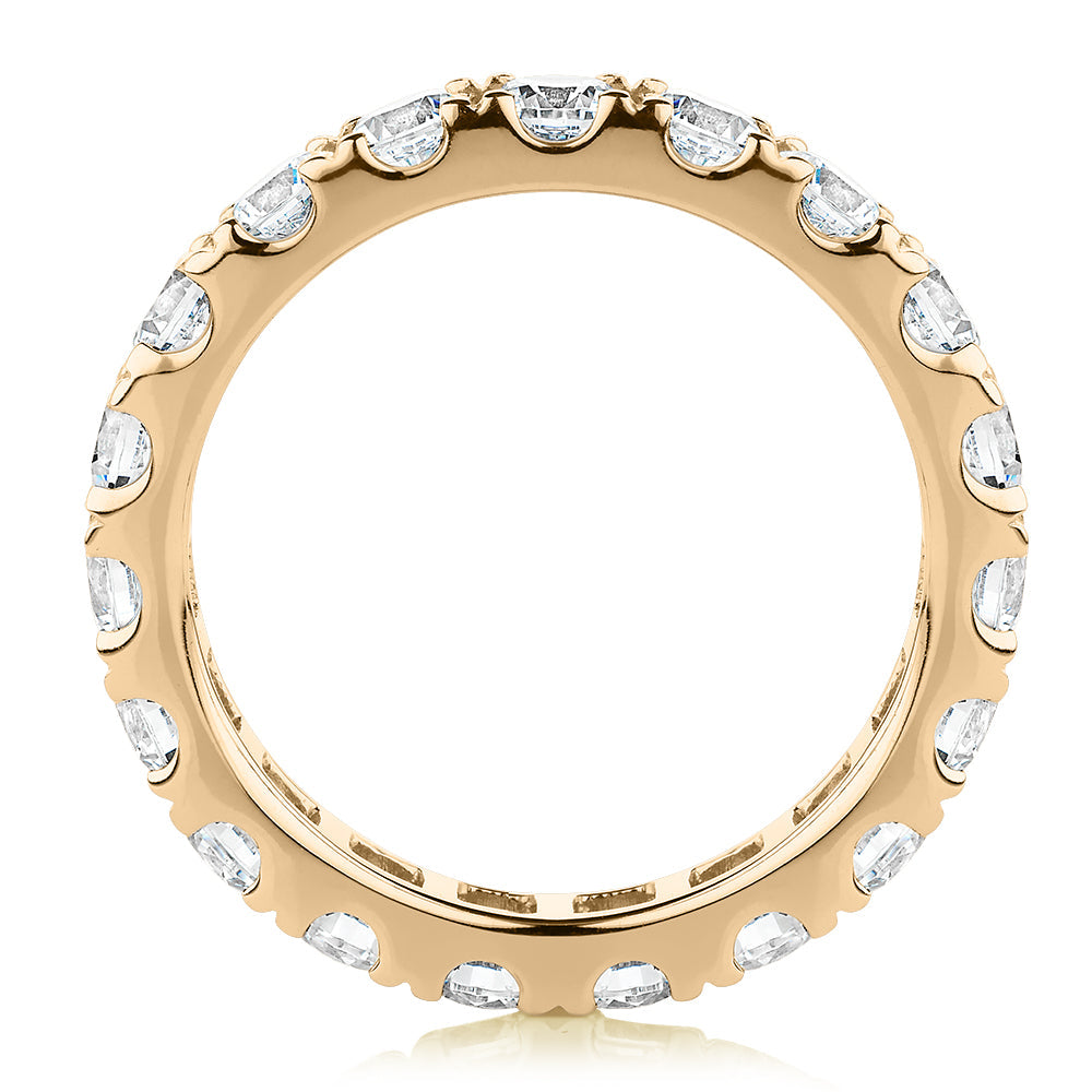 All-rounder eternity band with 2.09 carats* of diamond simulants in 14 carat yellow gold