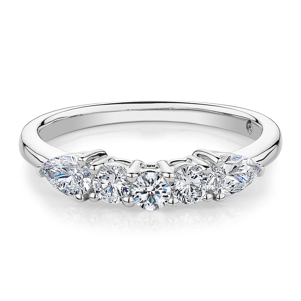 Curved wedding or eternity band with 0.83 carats* of diamond simulants in 14 carat white gold