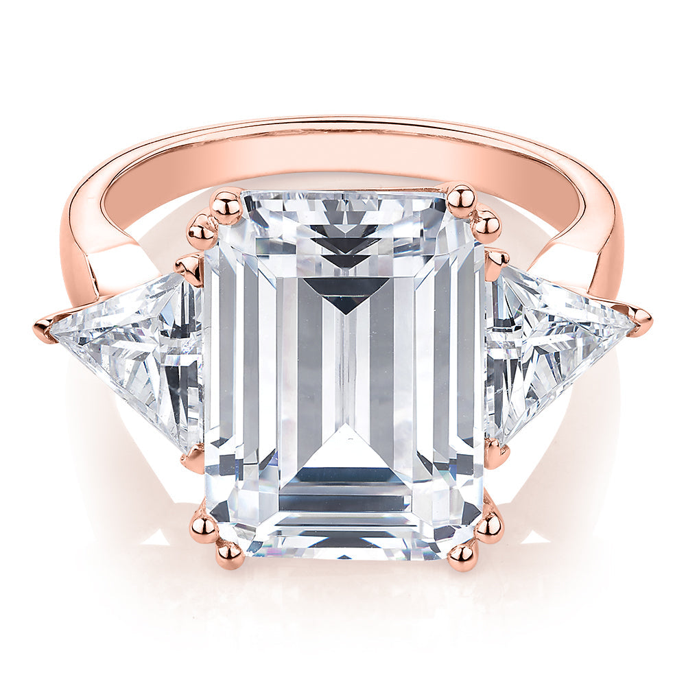 Dress ring with 10.68 carats* of diamond simulants in 10 carat rose gold
