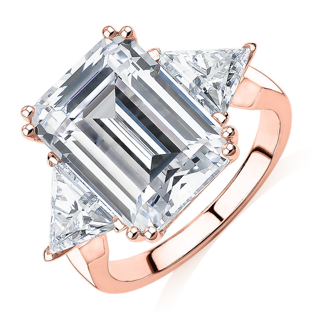 Dress ring with 10.68 carats* of diamond simulants in 10 carat rose gold