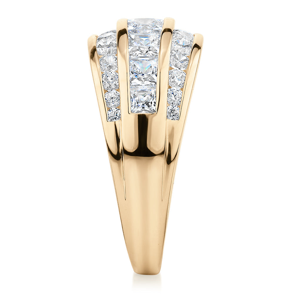 Dress ring with 2.42 carats* of diamond simulants in 10 carat yellow gold