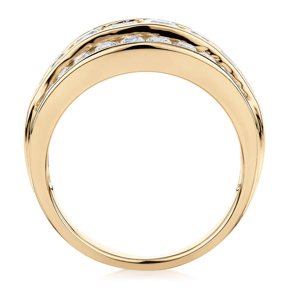 Dress ring with 2.42 carats* of diamond simulants in 10 carat yellow gold