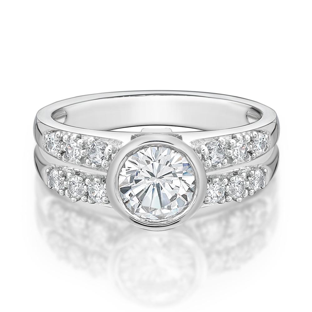 Round Brilliant shouldered engagement ring with 1.39 carats* of diamond simulants in 10 carat white gold