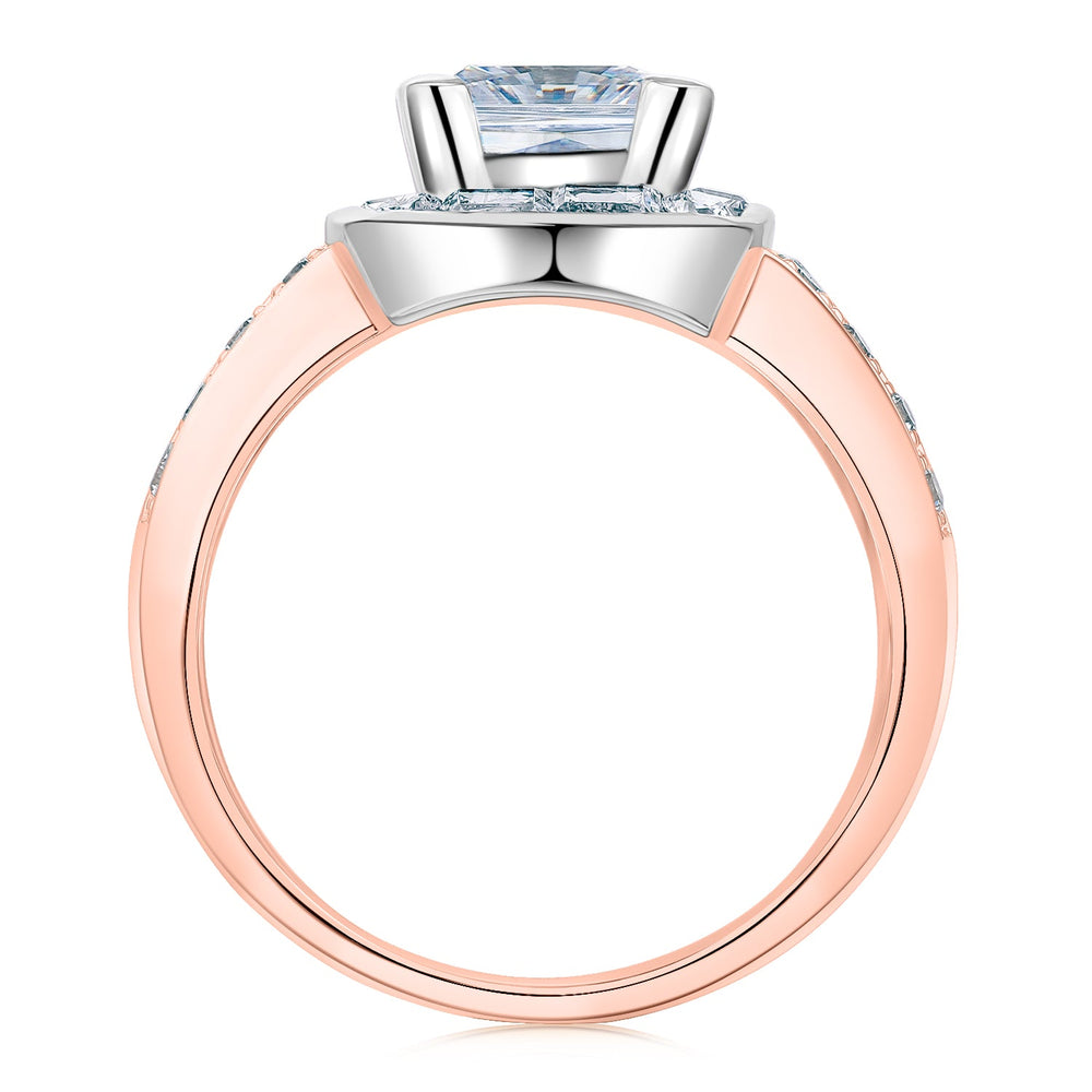 Dress ring with 3.6 carats* of diamond simulants in 10 carat rose and white gold
