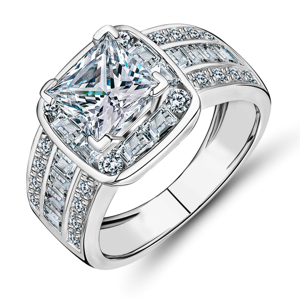 Dress ring with 3.6 carats* of diamond simulants in 10 carat white gold