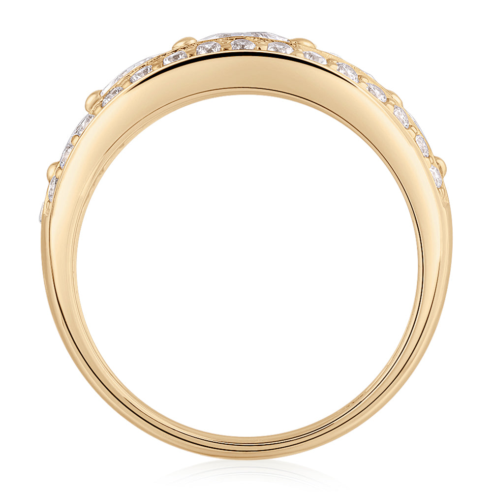 Princess Cut and Round Brilliant Dress ring with 1.71 carats* of diamond simulants in 10 carat yellow gold