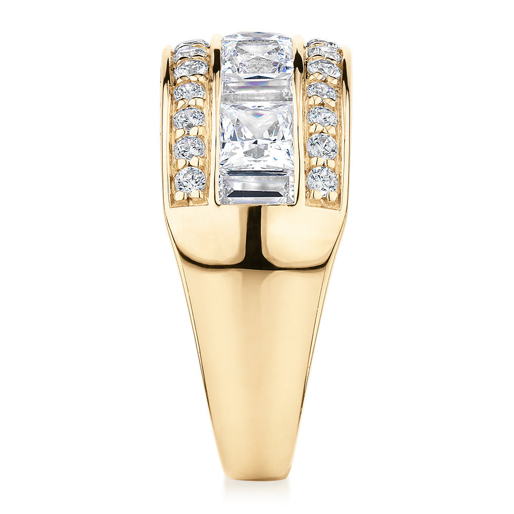 Dress ring with 2.7 carats* of diamond simulants in 10 carat yellow gold