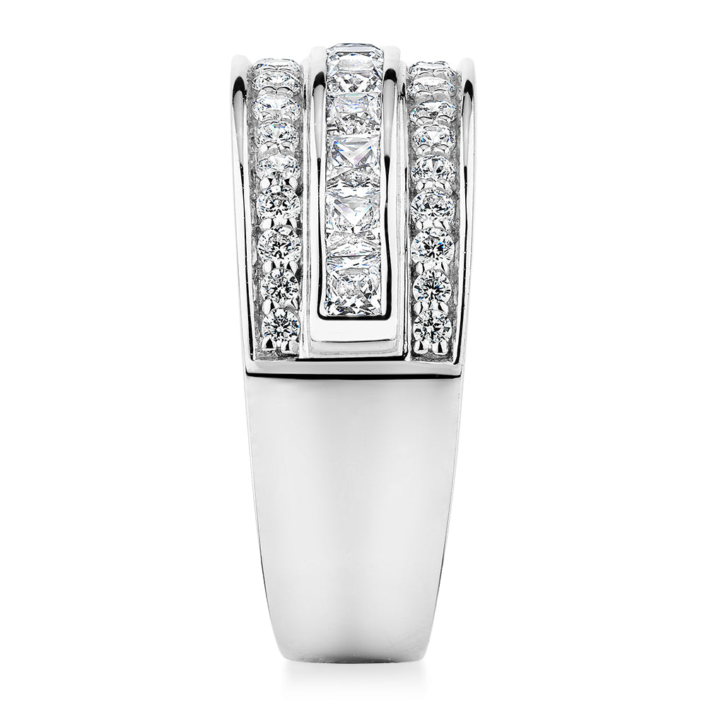 Princess Cut and Round Brilliant Dress ring with 1.62 carats* of diamond simulants in 10 carat white gold