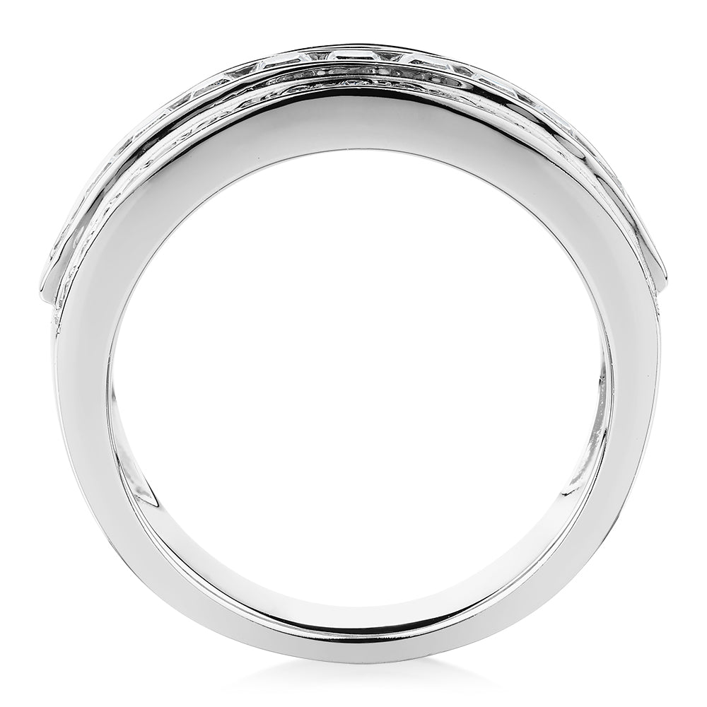 Princess Cut and Round Brilliant Dress ring with 1.62 carats* of diamond simulants in 10 carat white gold