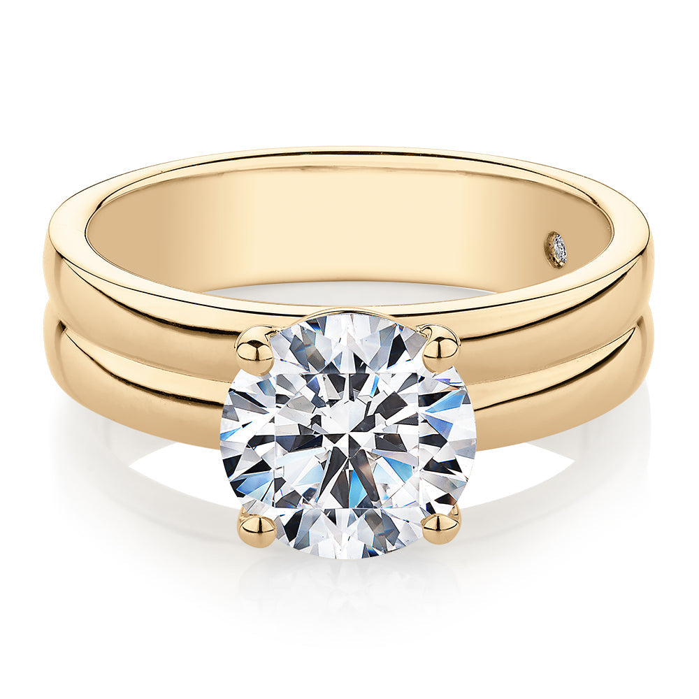 Signature Simulant Diamond 2.00 carat* round brilliant solitaire engagement ring in 10 carat yellow gold