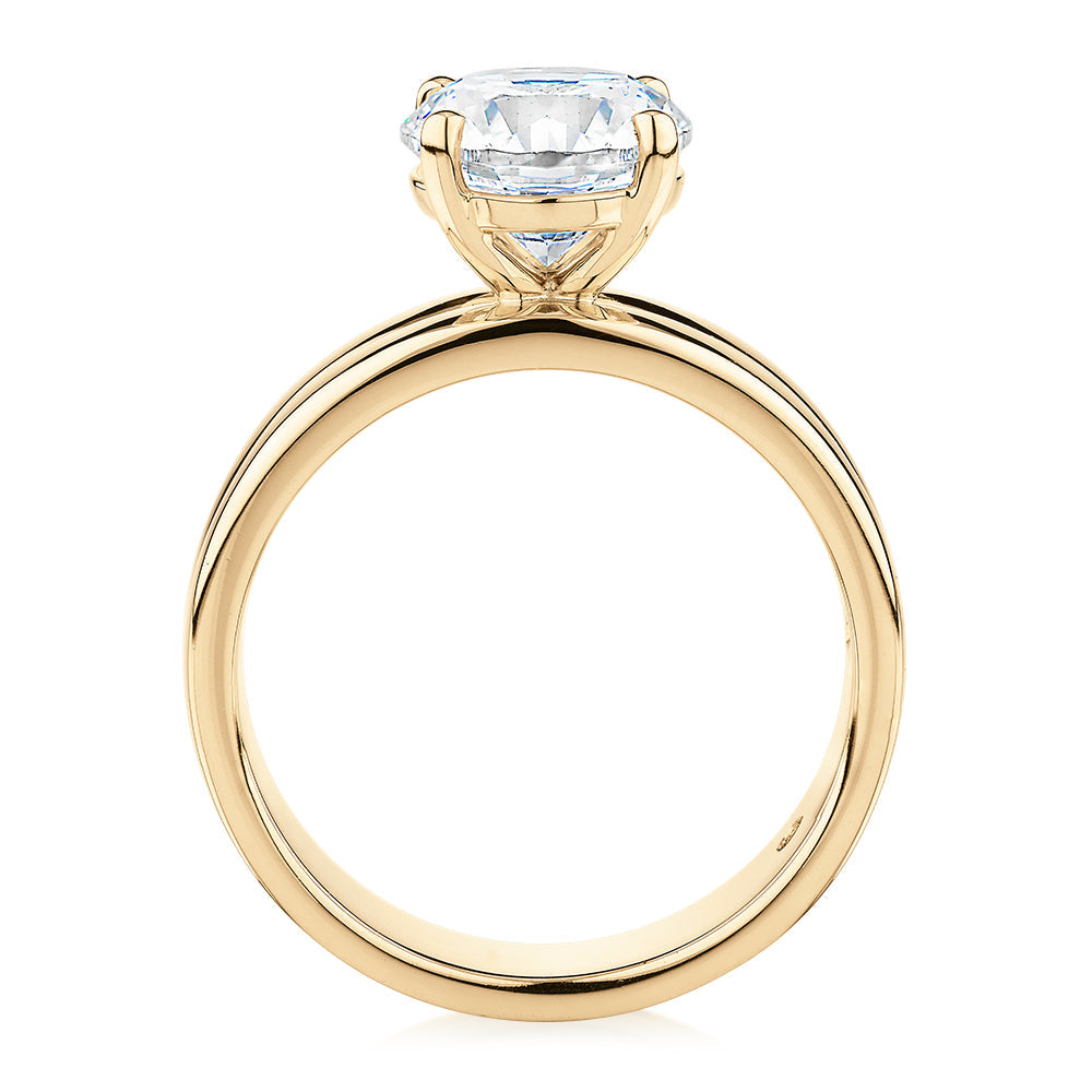 Signature Simulant Diamond 2.00 carat* round brilliant solitaire engagement ring in 10 carat yellow gold