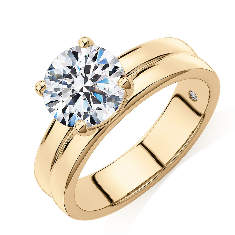 Signature Simulant Diamond 2.00 carat* round brilliant solitaire engagement ring in 10 carat yellow gold