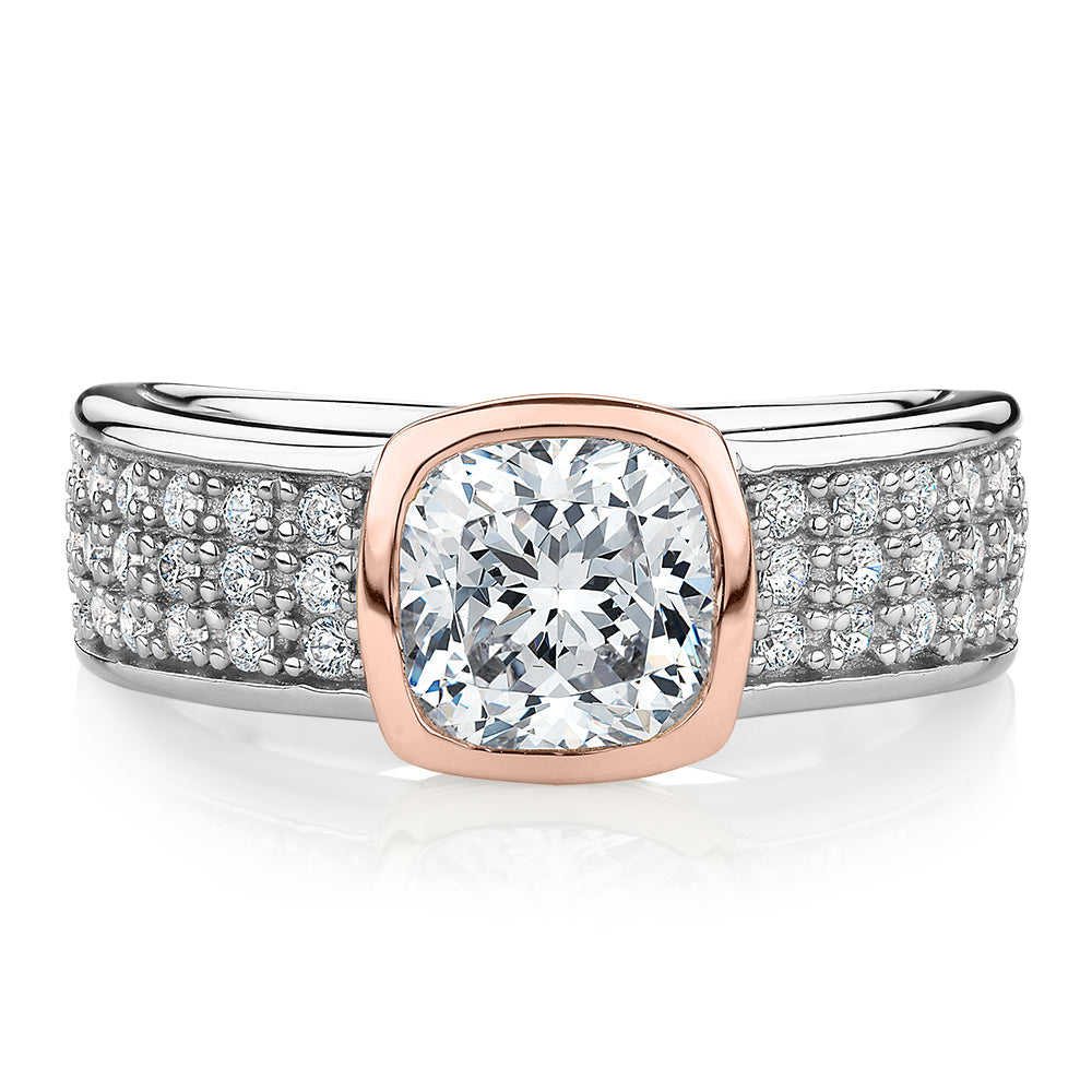 rose gold diamond dress ring Ambrosia Platinum and 18ct Rose Gold dress ring featuring 0.10ct 3PP Argyle Pink Diamond
