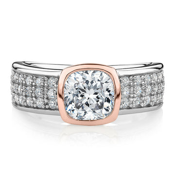 Synergy dress ring with 1.7 carats* of diamond simulants in 10 carat rose gold and sterling silver