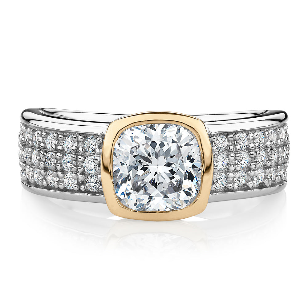 Synergy dress ring with 1.7 carats* of diamond simulants in 10 carat y ...