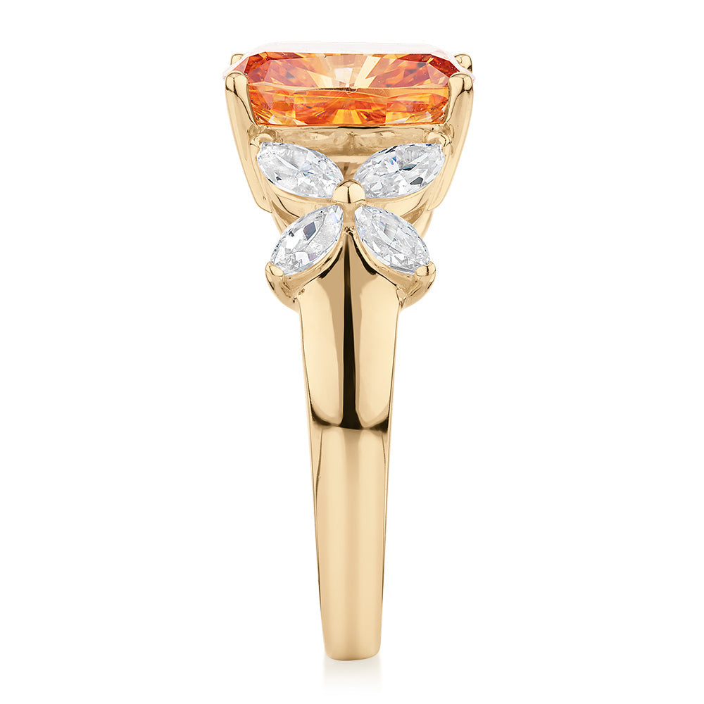 Dress ring with 4.45 carats* of diamond simulants in 10 carat yellow gold