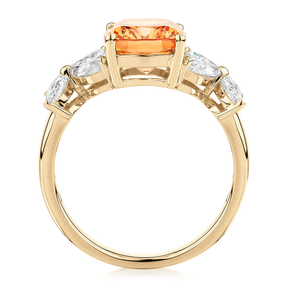 Dress ring with 4.45 carats* of diamond simulants in 10 carat yellow gold