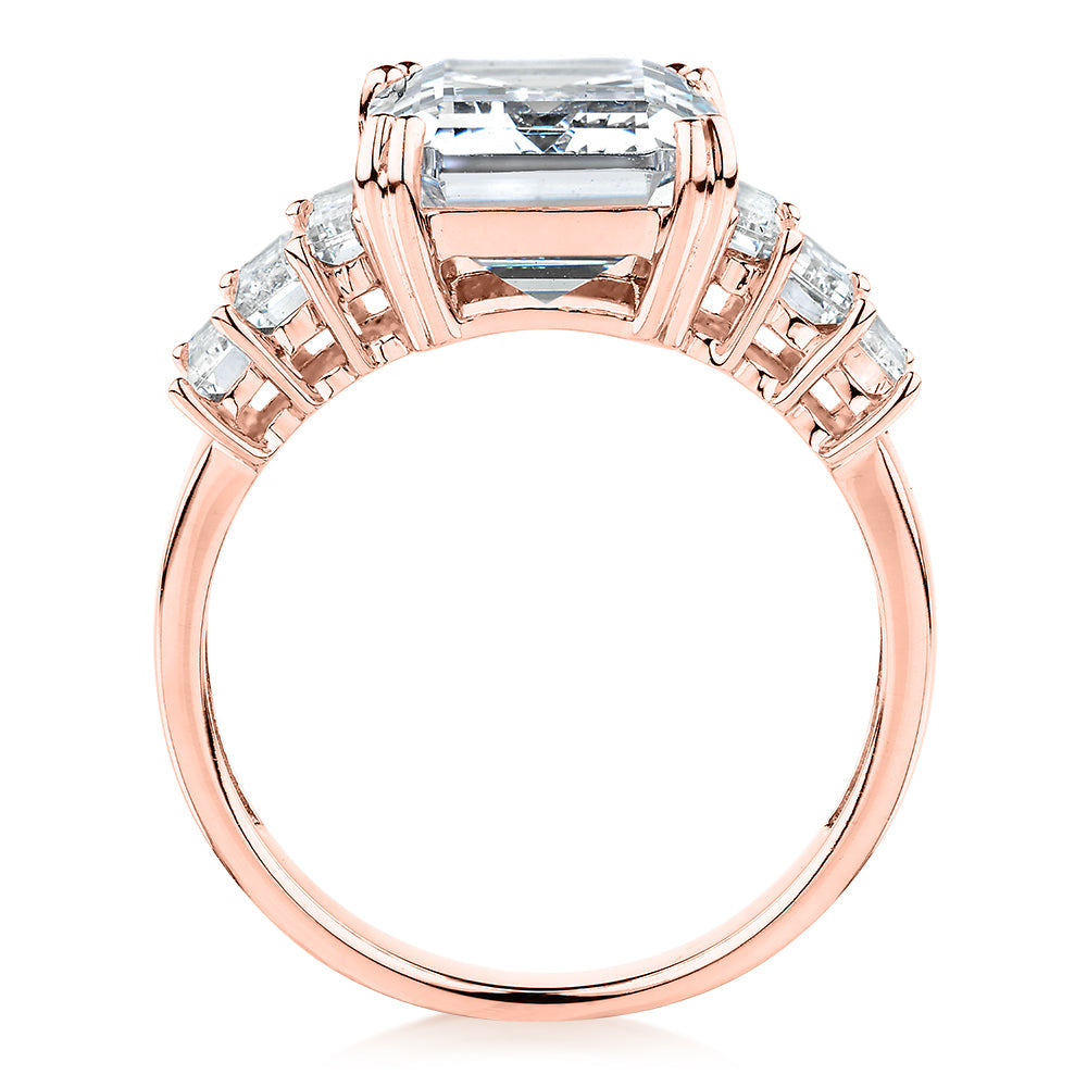 Dress ring with 6.97 carats* of diamond simulants in 10 carat rose gold