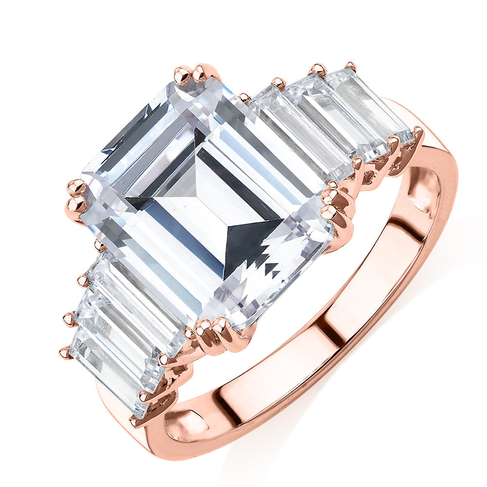 Dress ring with 6.97 carats* of diamond simulants in 10 carat rose gold