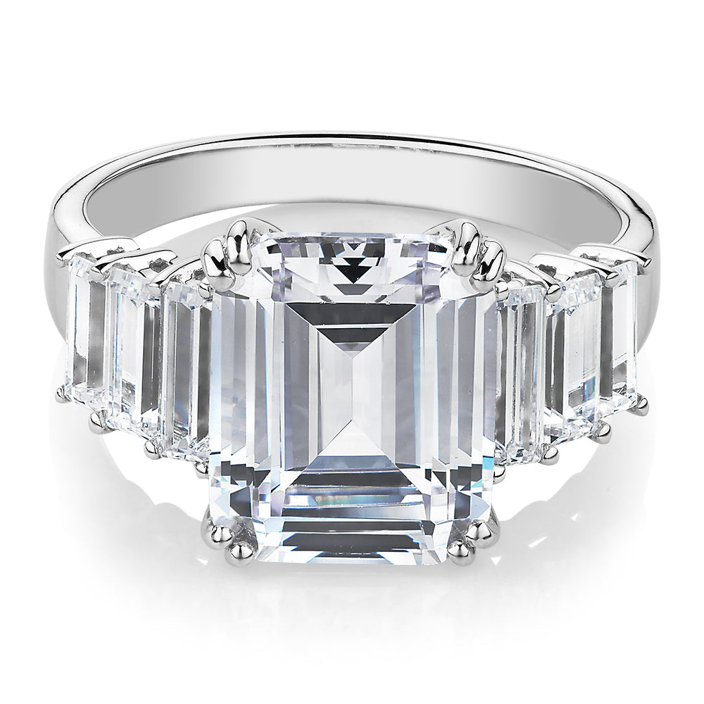 Dress ring with 6.97 carats* of diamond simulants in 10 carat white gold