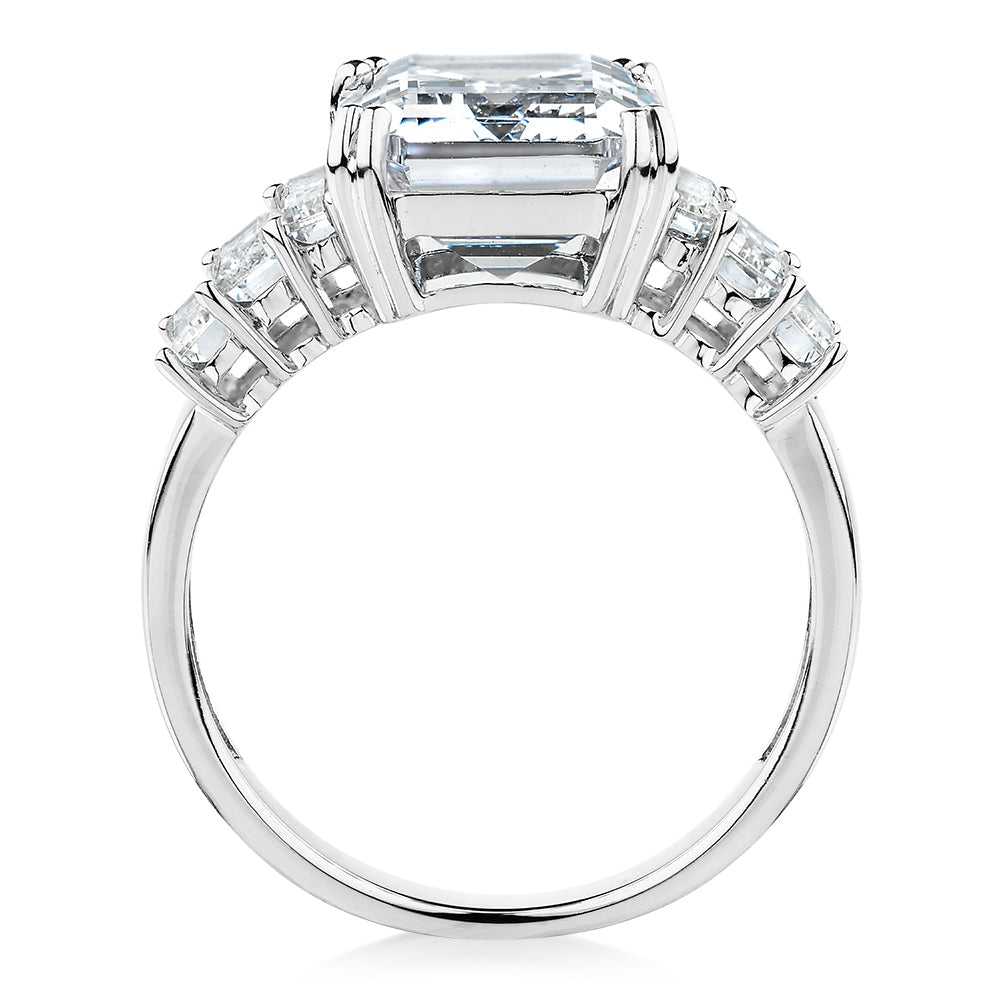 Dress ring with 6.97 carats* of diamond simulants in 10 carat white gold