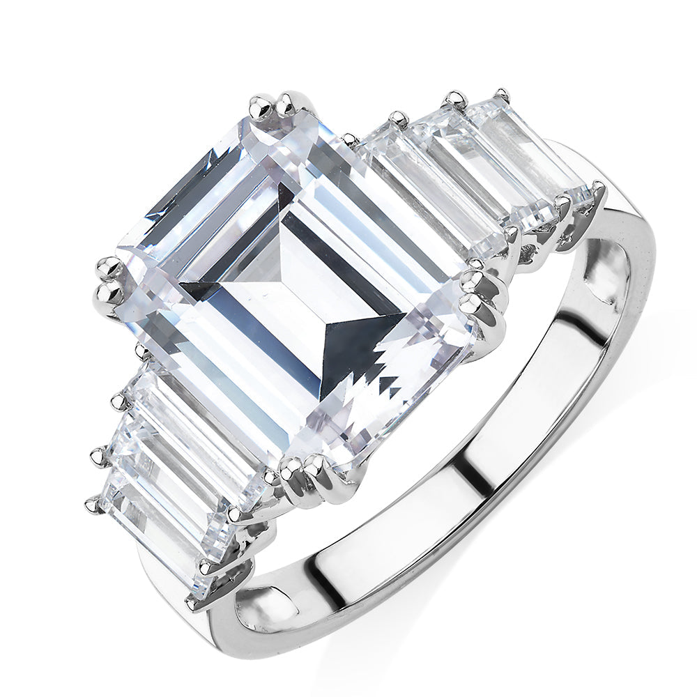 Dress ring with 6.97 carats* of diamond simulants in 10 carat white gold