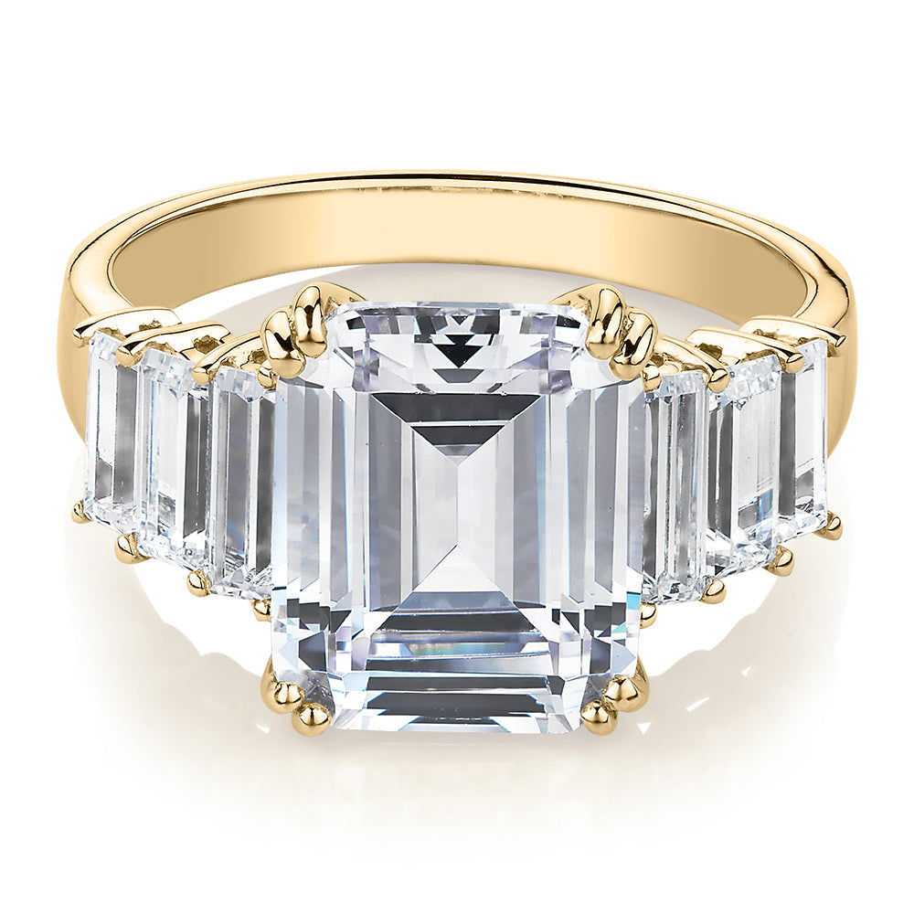 Dress ring with 6.97 carats* of diamond simulants in 10 carat yellow g –  Secrets by Amaar