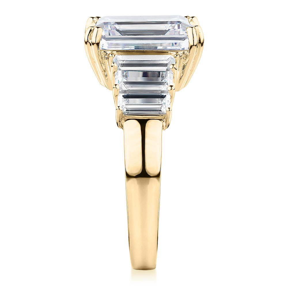 Dress ring with 6.97 carats* of diamond simulants in 10 carat yellow gold