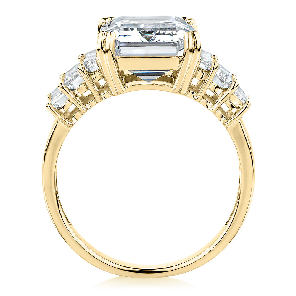 Dress ring with 6.97 carats* of diamond simulants in 10 carat yellow gold