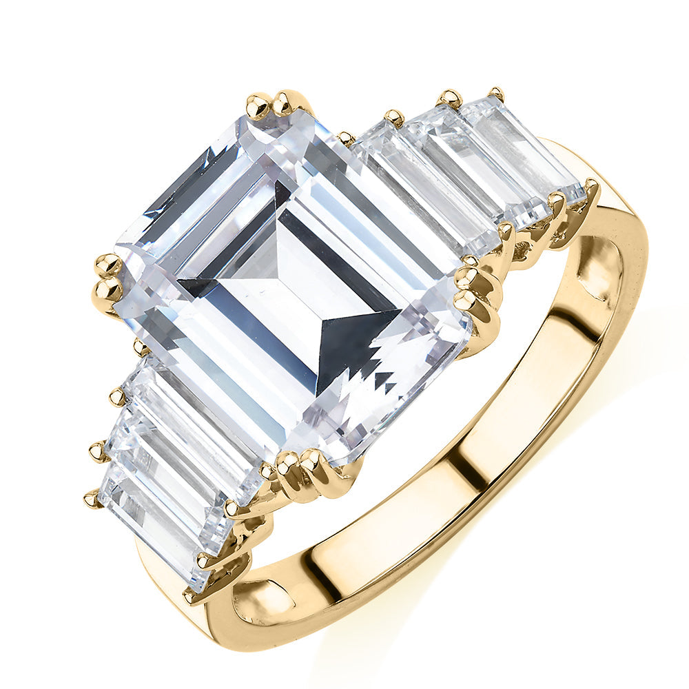 Dress ring with 6.97 carats* of diamond simulants in 10 carat yellow gold